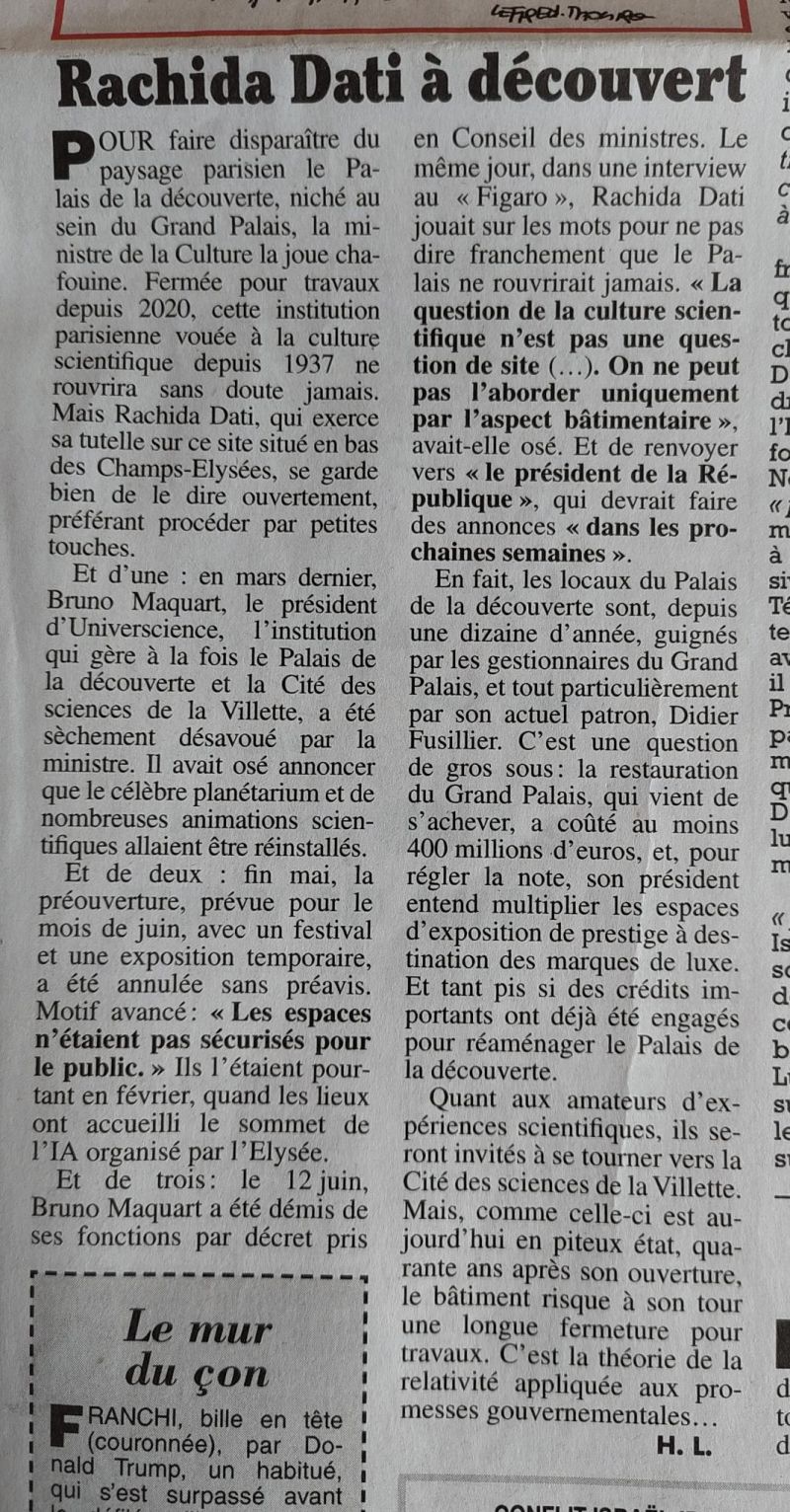 Vils desseins sur le Palais de la Découverte